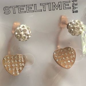 💖 18k Gold Plated CZ Fireball Earrings & Heart Jackets 💖